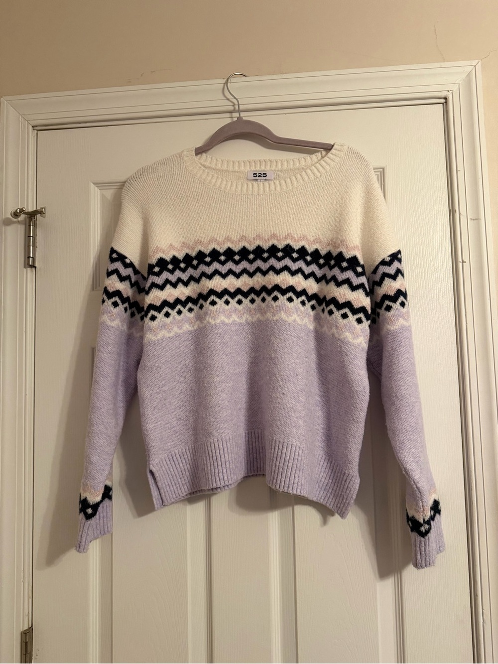525 America Lavender & Cream Fair Isle Crewneck Sweater